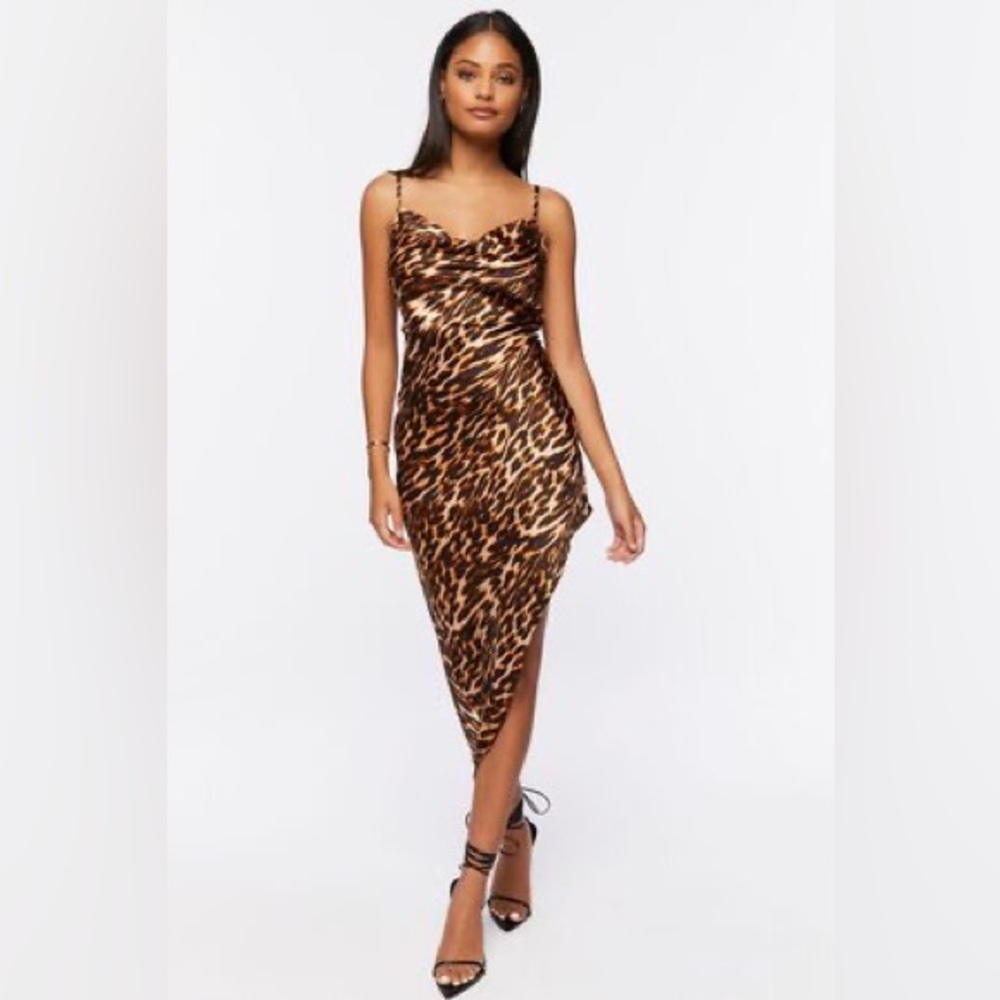 Satin cheetah slip up dress